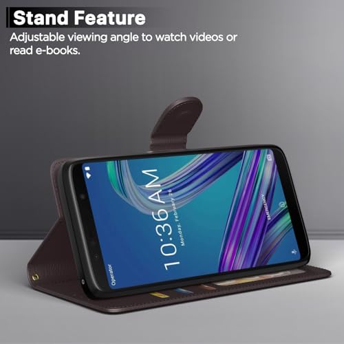 Image of Pikkme Asus Zenfone Max Pro M1 Flip Cover Leather Finish | Inside TPU with Card Pockets | Wallet Stand and Shock Proof | Complete Protection Flip Case (Coffee)