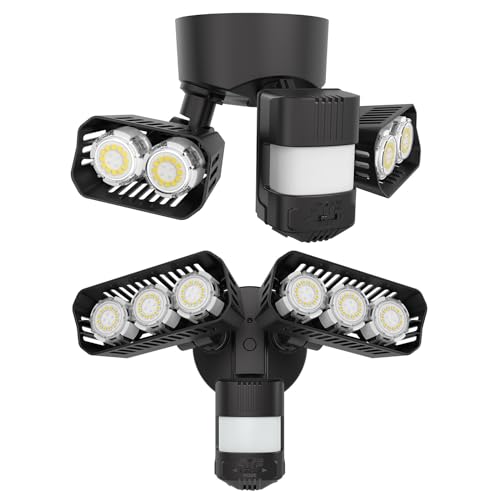 SANSI US SANSI 28W 3500LM+38W 5000LM LED Motion Sensor Outdoor Lights, Dusk to Dawn Motion Sensor Flood Light Outdoor Detector with 4 Mode 5000K, IP65 Waterproof for Garage, Yard, Porch Hardwired, Bl