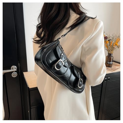 Image of Vintage Buckle Punk Purse for Women, Retro Y2K Shoulder Bag, Mini Hobo Clutch Aesthetic Purse for Travel Shopping