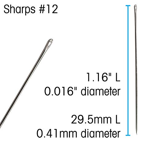 Sharps Beading Needles, Size 12, 12 Needles Per Card, European Quality, Shorter Needle For Smaller Areas, All Purpose Sewing Needle, Use For Mending And General Hand Sewing #TOP3