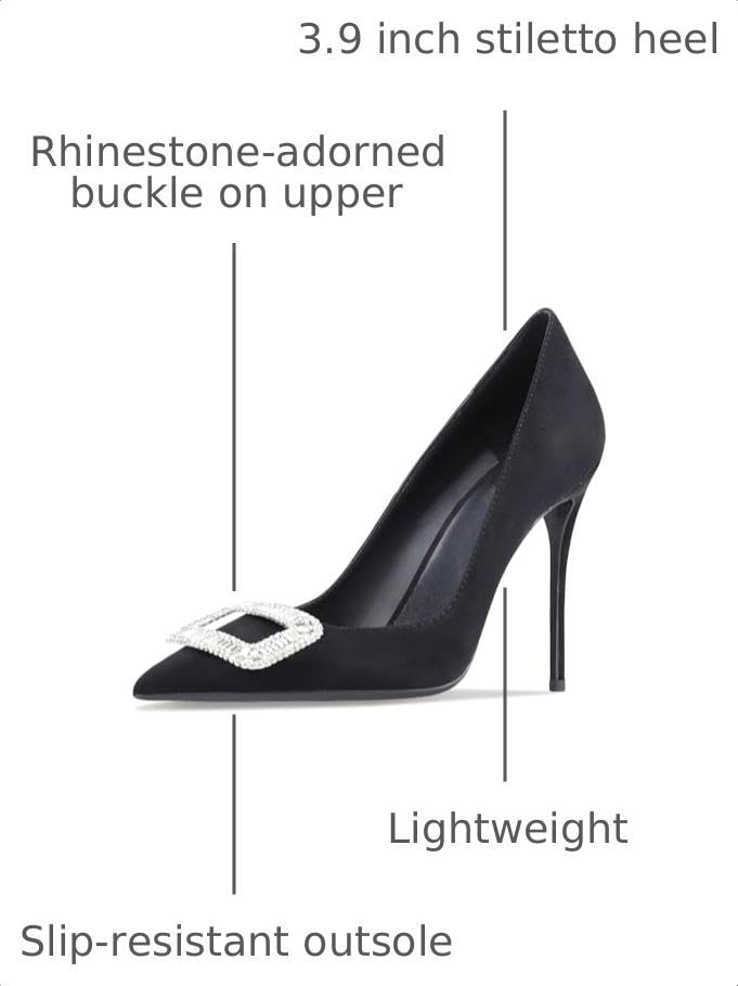 Image of Women's Pointed Toe Shallow Mouth Sexy Square Buckle Rhinestones 10cm Stiletto Heels Slip-on Wedding Party Banquet Big Size Shoes