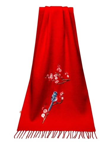 Écharpe en laine brodée main motif oiseau unique, le cadeau idéal pour femme 875