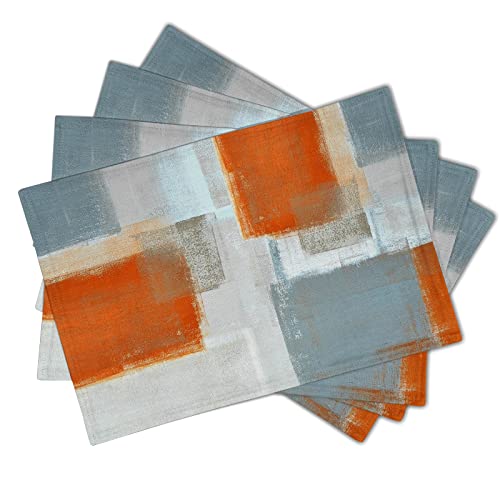 Grey And Orange Placemats Set Of 4,Washable Heat Resistant Non-Slip Gray Placemats For Dining Table Coffee Kitchen Decor Modern Art Farmhouse Cloth Table Mat 12X18 Inch Burnt Dark Orange Place Mats #TOP6