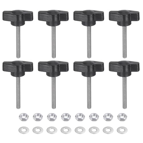 sourcing map 8pcs Tee Wing Knobs M4 x 30mm Metric 304 Stainless Steel Threaded Stud 27mm Z/T Head Plastic Handles Thumb Screws Hand Clamping Knob Grip Thumbscrew with Nuts Washers, Black