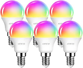 ANWIO E14 Dimmable Smart LED Bulb, G45 Golf Ball Smart Bulb E14,470Lm, 5W Replace 40 Watt, Works with Alexa,TUYA,Echo, Google Assistant Light Bulbs, E14 WiFi Smart led Golf Bulb (Pack of 6)