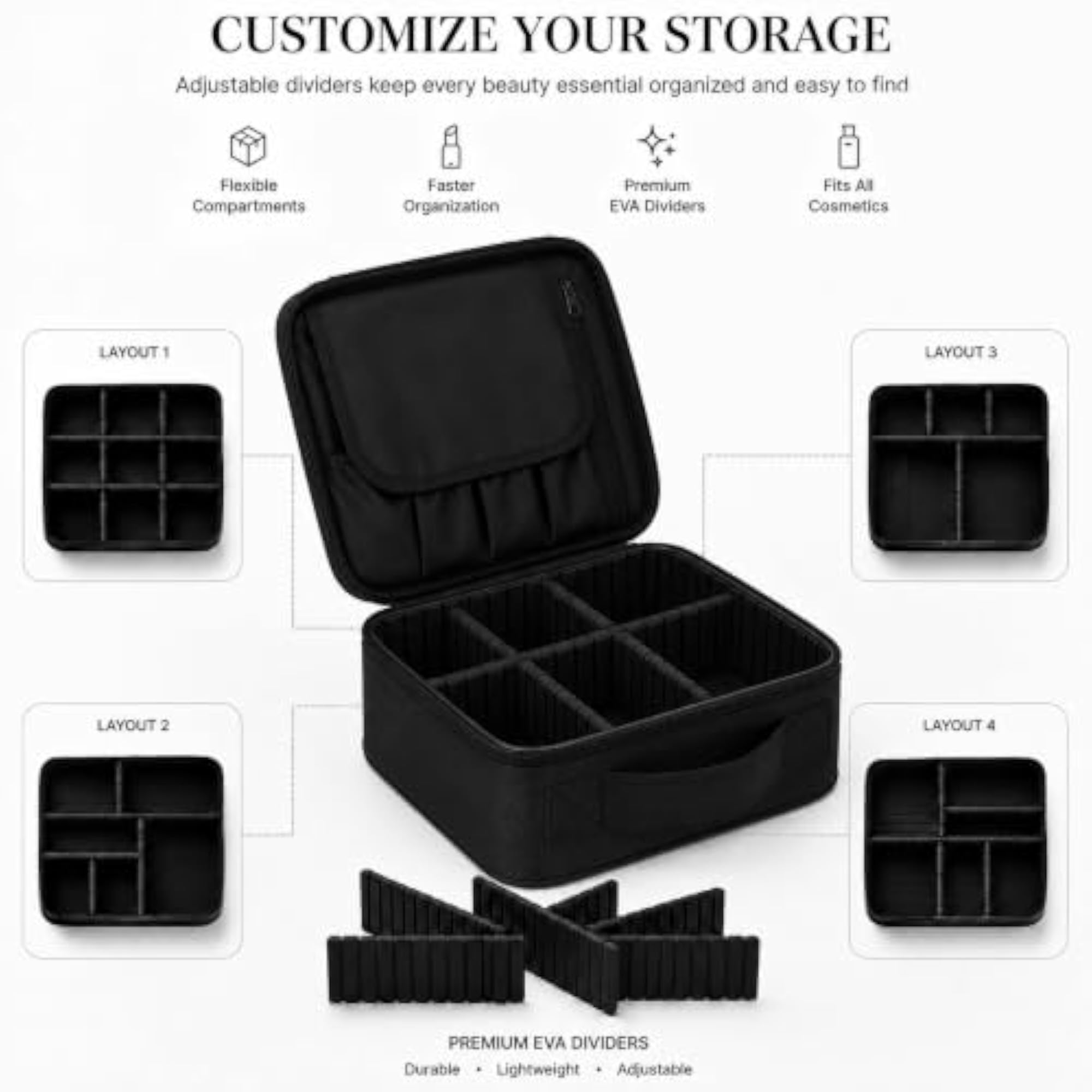 Small Plain Vanity Makeup Organizer, Adjustable Compartments