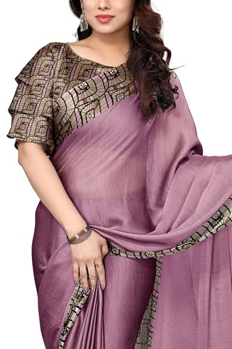 Image of MIRCHI FASHION Saree for Woman Chiffon Georgette Solid with Contrast Border | Lightweight Daily Wear Women's Sari and Printed Blouse Piece