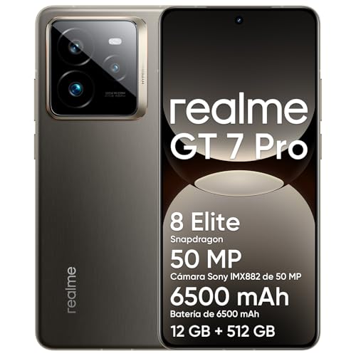 realme GT 7 Pro 5G Smartphone 12 + 512GB, Procesador Snapdragon 8 Elite, Cámara AI Ultra Clear Snap, Pantalla RealWorld Eco de 6,78', Batería de 6500 mAh, IP69, Android 15, Gris, Sin Adaptador