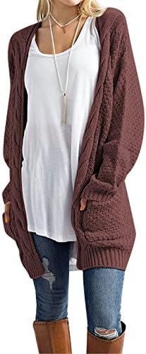 Womens Cable Knit Open Front Cardigan Sweaters with Pockets - Aegean Auras Ladies Fall Outerwear Oversized Jacket Coat
