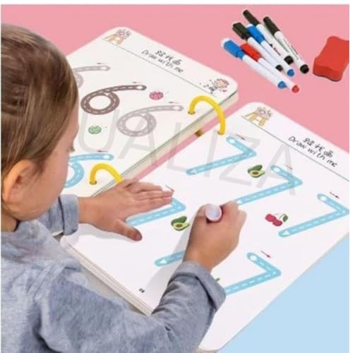 Image of Veemok 64 Pages Magical Tracing Workbook Set, Hand Writing Pen Control Training Book for Learning to Write The Alphabets | Numbers, Preschool Educational Reusable Learning Book for Kids (1 Set)