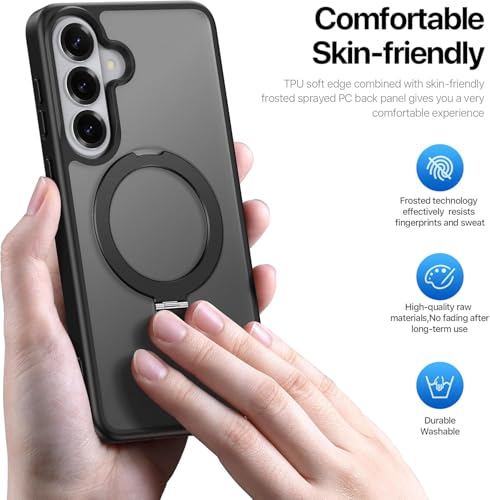 Image of DIZORO Polycarbonate Magnetic Ostand Ring Basic Case Fit Compatible with Samsung Galaxy S26 Plus Case, Compatible with Wireless Charging, Military Grade Drop Translucent Hard Back Cover (Black)