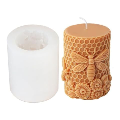 GRAINRAIN Artcraft Bee Cylinder Silicone Candle Soap Mold Honeycomb Flower Hive Beeswax Candle Making Mould (SXY331) Cover