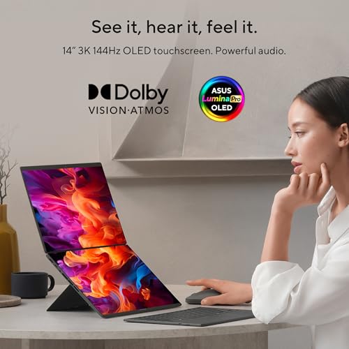 Image of ASUS Zenbook Duo Laptop (2026), Dual 14 inch OLED 3K 144Hz Touch Display, Intel Core Ultra 9 Processor 386H, Intel Graphics, 32GB RAM, 1TB SSD, Sleeve and Stylus Included, WiFi 7, Windows 11, Moher Gray