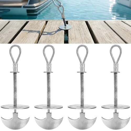 Chonway 4PCS Tie Down Anchor for Trailer Deck or Dock Between Boards - 1500LB Break Strength - 304 Stainless Steel Boat Deck Anchor Pegs Easy to Move for Boards & Outdoor Camping Canopy Tent Anchors