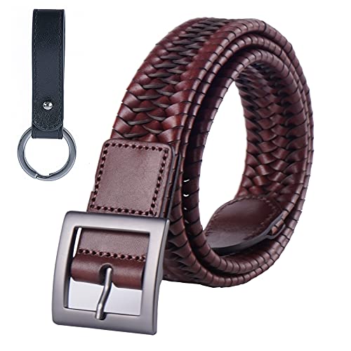 FashGudim Men's Elastic Stretch Braided Leather Belts for Men Woven Golf Belt No Holes Casual Belts with Single Prong Buckle (Brown,Size:38) FashGudim Men's Elastic Stretch Braided Leather Belts for Men Woven Golf Belt No Holes Casual Belts with Single Prong Buckle (Brown,Size:38)