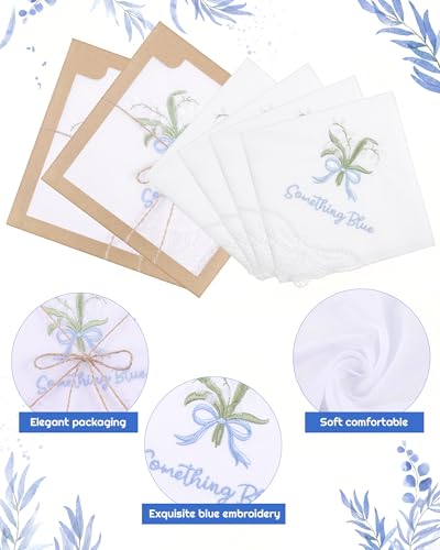 Image of Kinlop 6 /12 Pack Embroidered Wedding Happy Tears Handkerchiefs, 11 inchx11 inch Lace Handkerchiefs, Something Blue Gift for Bride