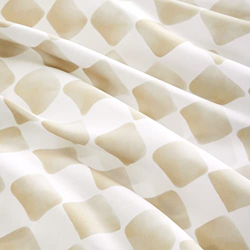 Wake In Cloud - Gingham Sheet Set, 4-Piece Sheet Set, Checkered Grid Plaid Checkerboard Geometric Preppy Hand Drawn Pattern Printed Bedding, Deep Pocket, Beige White, Twin Size by Wake In Cloud - Image 5
