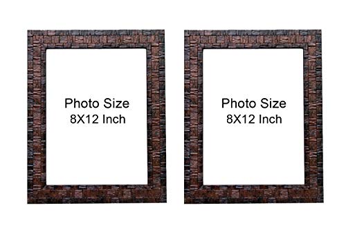 Image of Photo frame 8x12 /A4 Inches set of 2 Box Brown Color Flexible Glass & Synthetic Wood Hanging /Table Top High Density Photo Frame for Wall Decoration