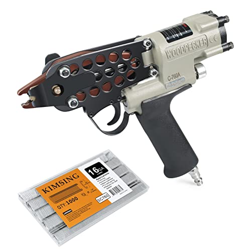 Woodpecker C-760A 16 Gauge Pneumatic C Ring Gun Kit 1/2-Inch Crown, 3.0-4.8Mm Closure Diameter Hog Ring Plier Air Power C Ring Stapler Gun Hog Ring Gun For Fencing, Mattress, Cages #TOP11