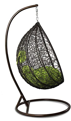 Image of Single Seater Swing Chair with Stand and Cushion Hammock Swing for Adult Outdoor Indoor Garden Living Room Balcony Hanging Chair (Brwon Green)