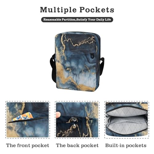 Crossbody Bag Navy Blue Gold Marble Messenger Bag for Women Men Purse Shoulder Bag Satchel Bag with Adjustable Strap 214A48152