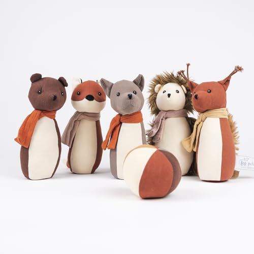 Egmont Toys Jeu de bowling « Animaux de la forêt » - Jeu de quilles en coton pour enfants - 5 cônes d'animaux et balle - Jouet de motricité pour tous les...