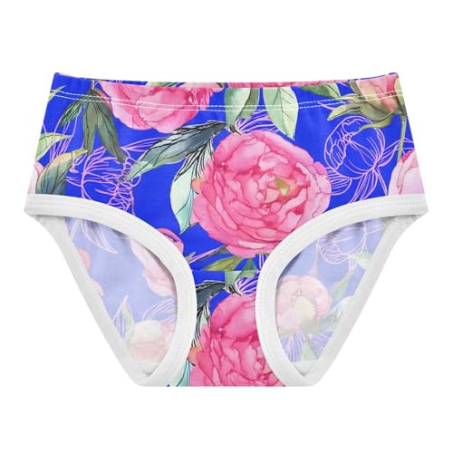Pink Peony Flowers Leaves Blue Girls Underwear Toddler 2t Cotton Little Girl Panties Fancy Briefs Underpants
