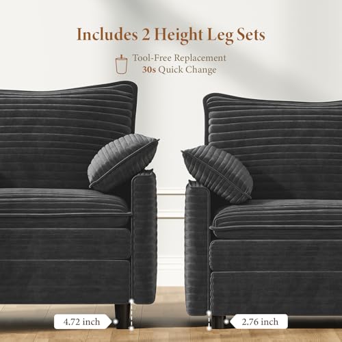 Image of Vesgantti 40 inch Single Seat Sofa, Comfy Cloud Couch Deep Seat Upholstered Couch Corduroy Modern Sofa with Armrest Pillow, Easy Assembly for Living Room, Bedroom and Apartment, Gray