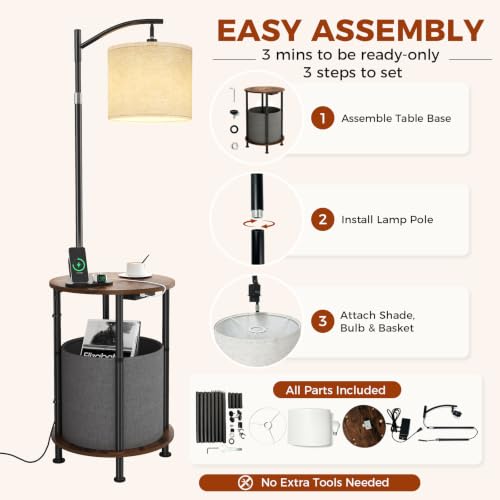 Vermezor Floor Lamp with Table,Nightstand with Charging Station Living Room - image 9