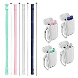 Yoocaa Reusable Silicone Collapsible Straws - 4 Pack Portable Drinking Straw with Carrying Case and Cleaning Brush, BPA Free - White&White&White&White