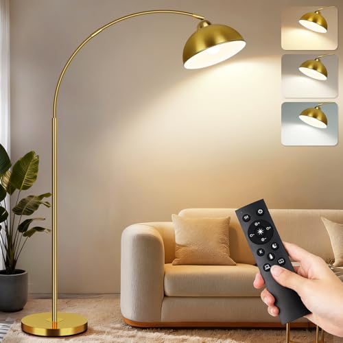 LANICHO Arc Floor Lamps for Living Room, Modern Tall Lamp with Remote Control and Stepless Dimmable 9W LED Bulb, Over Couch Arched Reading Lamp for Bedroom, Office(Gold) LANICHO Arc Floor Lamps for Living Room, Modern Tall Lamp with Remote Control and Stepless Dimmable 9W LED Bulb, Over Couch Arched Reading Lamp for Bedroom, Office(Gold)
