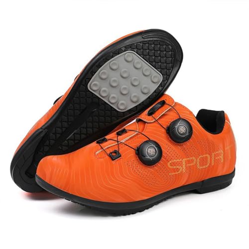 Treer Zapatillas MTB Hombre Mujer, Zapatillas Ciclismo Carretera, Spinning, Bicicleta Carretera | Sin Calas - Base de Goma Antideslizante Ligeras | 37-47EU (Naranja,38)