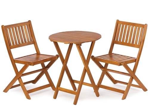 Mederlo 3-Piece Acacia Wood Bistro Set, Wooden Folding Patio Furniture