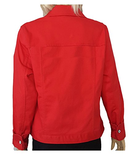 Denim Jacket Red Womens with Rhinestone Buttons and Pockets2