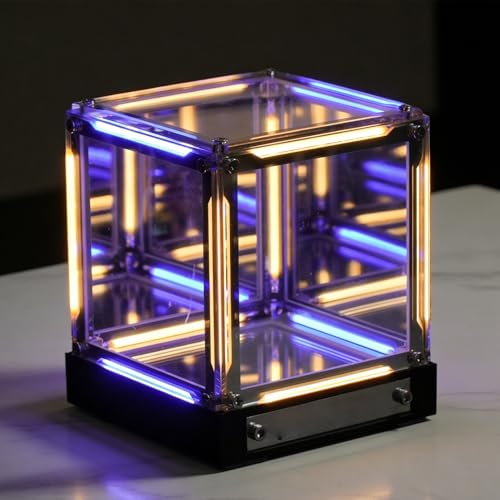 Lampe cube LED à intensité variable et effet miroir infini tactile pour déco salon
