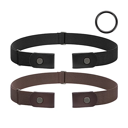 JasGood 2 Stück Herren Elastischer Schnallenloser Unsichtbarer Gürtel 3,5cm Breite, Schwarz/Kaffee, L (100cm-150cm)