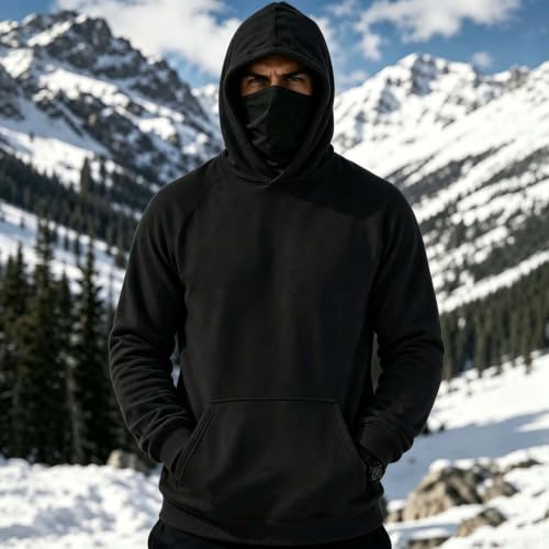 Mens Pullover Hoodie Face Cover Kangaroo Pocket Casual Outdoor Sweatshirt - image 2