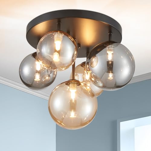 Plafonnier en verre soufflé noir d'exception pour grand salon chic
