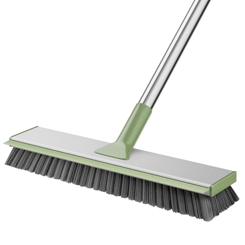 Image of Scrub Brush 2 in 1 Scrape Brush with Long Handle Stiff Bristle Floor Scrubber for Cleaning Shower Bathroom Garage Kitchen Wall Deck Tub Tile