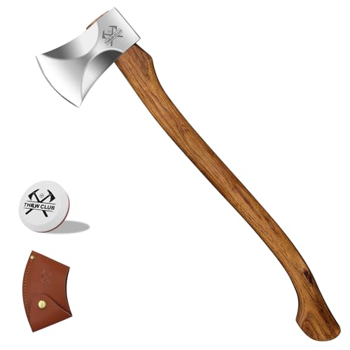 27.8 Inch Professional Wood Splitting Axe, Wood Chopping Axe with Hickory Wood Handle and Leather Sheath, Tree Felling Ax, Sporting, Racing Ax for Timbersports - Head 4lbs