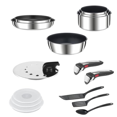 Tefal Ingenio, Batterie de cuisine 15 pièces, Induction, Acier inoxydable, Revêtement antiadhésif, Indicateur de température, Gain de place, Fabriqué en France, Preference On L9749802 – Image 4