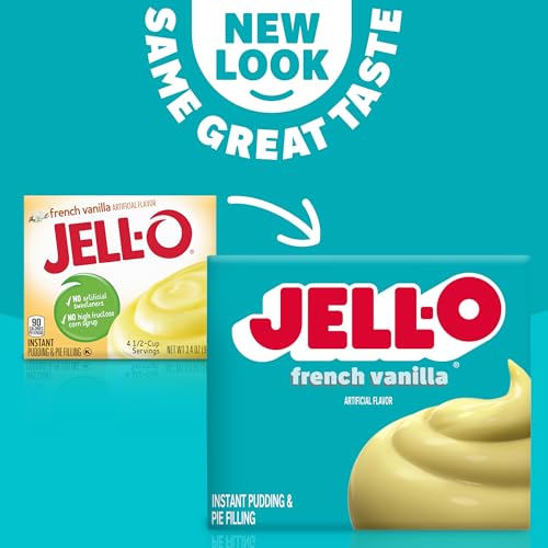 Image of Jell-O Instant Pudding & Pie Filling Mix, French Vanilla Flavor, Fat Free Creamy Dessert for Baking, Pies & No-Bake Recipes, 3.4 oz (Pack of 3)