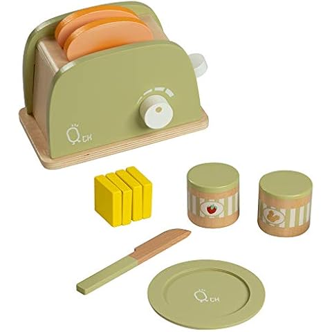 Teamson Kids Wooden Toaster Toy Play Kitchen Accessories 11 pcs Green TK-W00006 Cover