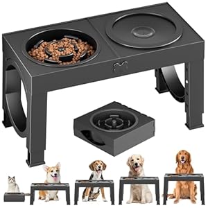 XIAZ Elevated Dog Bowls Slow Feeder Dog Bowl Stand Food and Water Bowl Set for Large Medium Sized, 4 Heights Adjustable, Non-Slip, Durable, Prevents Bloating & Improves Digestion
