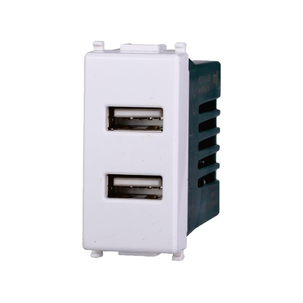 Elektronova Dual USB Socket Type-A 5V 2.1A Charger White Compatible Vimar Plana Charger 2402