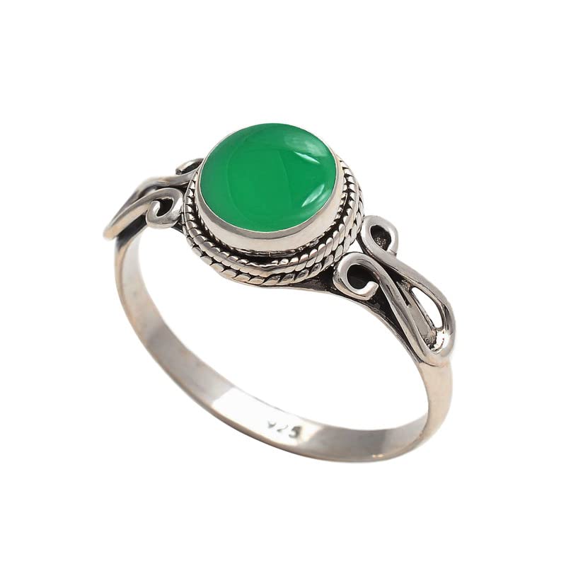 Miniatura 7 de Green Onyx Stone Ring, Handmade 925 Sterling Silver Rings for Women Girls, Natural Gemstone Ring US size 9 Solitaire Ring, Round Stone Ring,