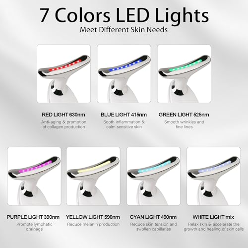 Red Light Therapy for Face, 7 Color LED Facial Light Therapy Wand for Skin Care at Home Blue Light Therapy Face Massager Tool for Neck (White) - Image 5