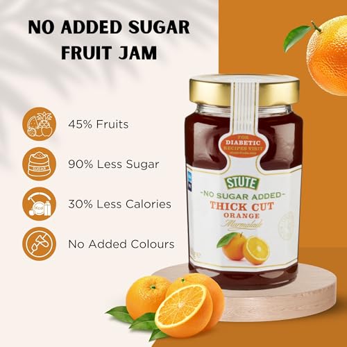 Image of Stute Thick Cut Orange Marmalade 430g, No Sugar Added, 90% Less Sugar & 30% Less Calories, Diabetic Friendly, Imported from UK