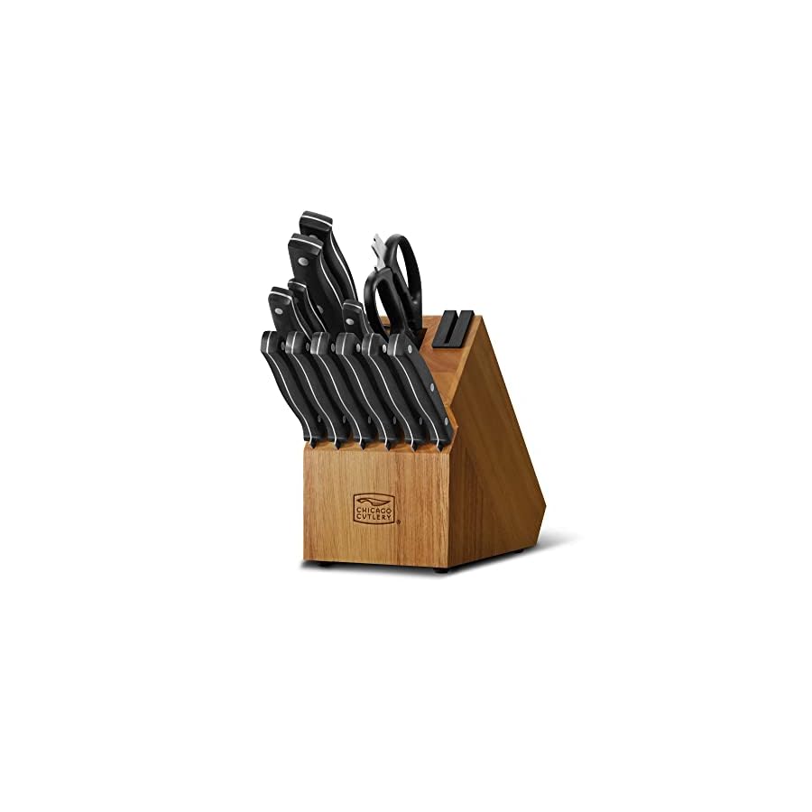 Chicago Cutlery Ellsworth (13-PC) Kitchen Knife Block Set With Wooden Block & Built-In Sharpener, Ergonomic Handles and Stainless Steel Professional Chef Knife Set & Scissors With Bottle Opener