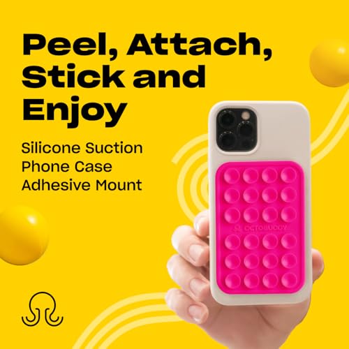 Image of OCTOBUDDY Classic MAX - Silicone Suction Phone Case Adhesive Mount - Hands-Free, Strong Grip Holder for Selfies and Videos - iPhone and Android Compatible - 2.6″ x 3.9″, Hot Pink